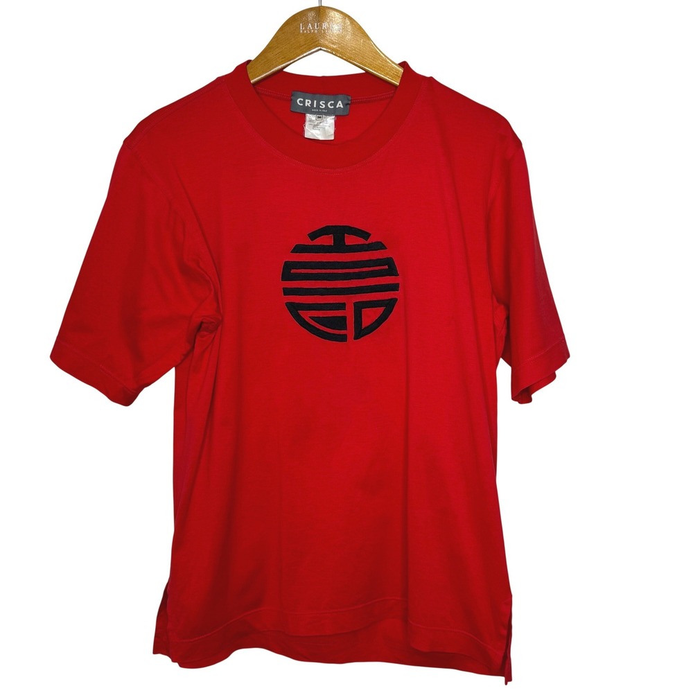 Vintage Crisca‎ Japanese Crest Red T Shirt Women's Medium Made in Italy